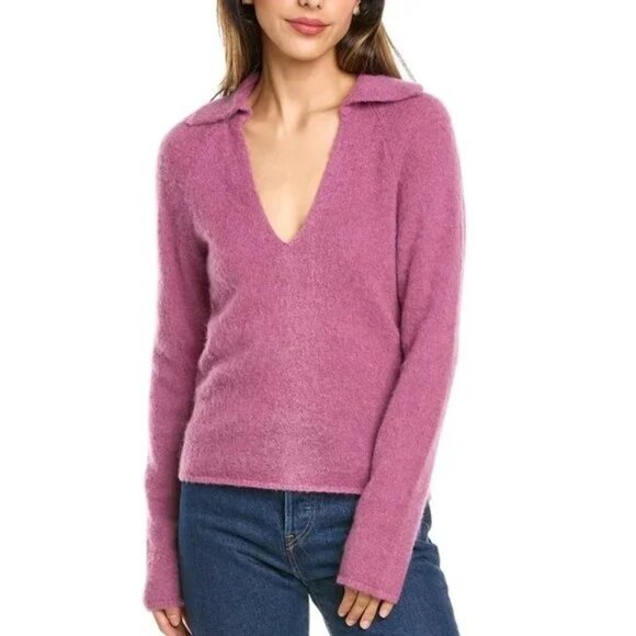 NWT Vince Brushed Alpaca/Merino Wool Blend Polo Sweater Hollyhock Purple Large